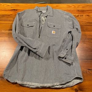 Men’s Striped Vintage Carhartt Size L Half-Zip Collared Work Jacket